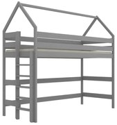 Łóżko domek na antresoli TOBI 1 160x80 szare drewniane KOCOT KIDS