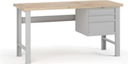 Stół warsztatowy G7, blat bukowy, 1700 x 685 x 840 mm, 1x kontener, 3x szuflada, szary