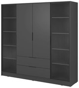 Szafa uchylna - czterodrzwiowa z szufladami, szkło mleczne - Kevis 4D | grafit