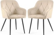 Zestaw 2 beżowych krzeseł welurowych na czarnej podstawie S7-A77