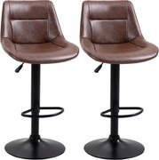 HOMCOM Zestaw 2 hokerów barowych regulowane z podnóżkiem czarne i brązowe nowoczesne | Aosom PL