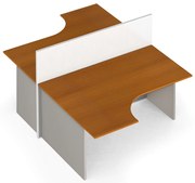 Narożne biurko PRIMO z panelem, tablicą magnetyczną, 2 stanowiska, szary/czereśnia