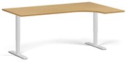 Narożne biurko z regulacją wysokości, 180x120 cm, 2 silniki, L/P, biała podstawa, buk