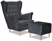 Fotel Uszak z pufką ANTRACYT ciemny szary KOMPLET