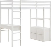 Łóżko antresola 90 x 190 cm z biurkiem i miejscami do przechowywania - Sosna i MDF - Białe - KALIZI