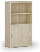 Szafa biurowa kombinowana PRIMO WOOD, drzwi przesuwne na 2 poziomach, 800 x 420 x 1434 mm, dąb naturalny