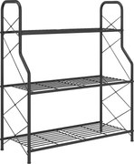 Outsunny 3-poziomowy stojak na rośliny, 78 cm wysoki stojak na kwiaty z uchwytami, metalowy regał na rośliny, czarny | Aosom PL