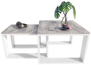 Kwadratowy Zestaw Stolików Kawowych Beton + Biały L7-B73