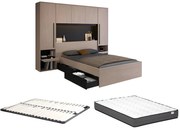 Łóżko ze schowkiem 160 x 200 cm - Z diodami LED - Kolory: naturalny i czarny + Stelaż + Materac - VELONA