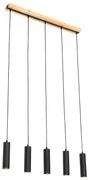 Nowoczesna lampa wisząca czarna z drewnem 5-światłowa - Jeana