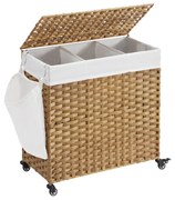 Kosz na bieliznę z kółkami z syntetycznego rattanu AVA, 140l, naturalny brąz Jurhan