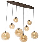 Lampa wisząca w stylu art deco ciemny brąz z bursztynowym szkłem owalnym 8-światłowa - Sandra ArtDeco Oswietlenie wewnetrzne