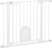 PawHut Regulowana bramka dla zwierząt, z małymi drzwiami, stal, tworzywo sztuczne, biały