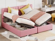 Łóżko ze schowkiem 180 x 200 cm/2 x 90 x 200 cm z wezgłowiem - łóżko modułowe - otwierane z boku - tkanina lniana - różowe