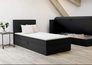 Eleganckie łóżko jednoosobowe Bastian 90cm, tapicerowane czarnym materiałem, posiada wygodny materac i schowek, lewe