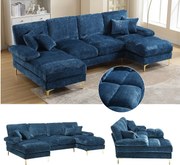 Nowoczesna sofa w kształcie litery U - 272 x 136 x 88 cm - z 2 rozkładanymi siedziskami do salonu i sypialni - Chenille - niebieska