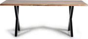 Stół żłobkowy z naturalnego drewna akacjowego i czarnymi metalowymi nogami