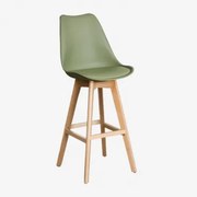 Wysoki Stołek Nordycki Z Poduszką Ze Skóry Ekologicznej Verde Army & ↑75 Cm - Sklum