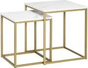 HOMCOM zestaw 2 stolików kawowych, stolik kawowy z marmurowym wykończeniem w kolorze białym