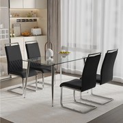 Zestaw 4 krzeseł do jadalni - Czarna sztuczna skóra i len - Tapicerowane oparcie - Srebrne nogi