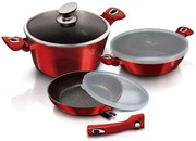 Zestaw czerwonych aluminiowych garnków z powłoką granitową N8-N07