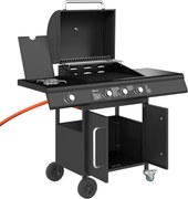 Outsunny Mobilny grill gazowy z przestrzenią do przechowywania, bocznym stołem, palnikiem bocznym, rusztem do podgrzewania, termometrem, ze stali nierdzewnej, czarny