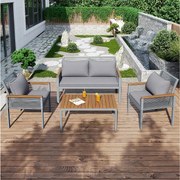 Zestaw mebli ogrodowych metalowych modułowych: 1 sofa 2-osobowa + 2 fotele + 1 stolik kawowy - Szary