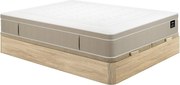 Zestaw 180 x 200 cm ze skrzynią  na pościel jasny naturalny + materac hybrydowy z 7 strefami kieszeniowymi i żelem termoelastycznym gr.28cm - CIREVA od YSMÉE
