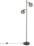 Lampa stojąca w stylu art deco czarna z dymionym szkłem 2-światła - Pallon