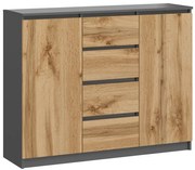 Duża Komoda Z Szufladami Antracyt + Dąb Wotan D3-T41