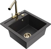 Mexen Vito zlewozmywak granitowy 1-komorowy z baterią kuchenną Duero, czarny nakrapiany - 6503-76-671600-50