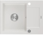 Mexen Enzo zlewozmywak granitowy 1-komorowy z ociekaczem 576 x 465 mm, biały, syfon chrom - 6506571005-20