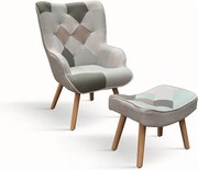 Wielokolorowy materiałowy fotel z podnóżkiem - HAVANA