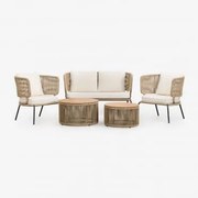 Zestaw Salonowy 5-częściowy Z Sofą 2-osobową, 2 Fotelami I 2 Stolikami Kawowymi Calipso Miel - Sklum