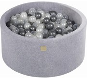 Okrągły Suchy Basen Z Piłeczkami 7cm Dla Dziecka, 90x40cm/300 Piłek, Welurowy, Jasnoszary, Piłki: Srebrne, Biała Perła, Transparentne - Meowbaby®