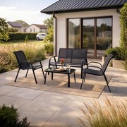 Zestaw Mebli Ogrodowych MINNESOTA Czarny Ławka Krzesła Stolik Tarasowy Siatka Nowoczesny