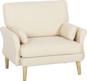 HOMCOM Aksamitny fotel z drewnianymi nogami, szeroki fotel wypoczynkowy do salonu i sypialni, kremowy | Aosom PL