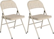HOMCOM Zestaw 2 składanych krzeseł, przenośne krzesła biurowe, metalowe nogi, składane krzesło do biura, recepcji, poczekalni, wygląd lnu, beżowe | Aosom PL
