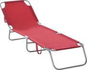 Outsunny Leżak Słoneczny, Składany, Regulowane Oparcie, Rama z Nierdzewnej Stali, 180 x 55 x 24, Bordowy