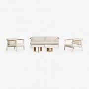 Zestaw Salonowy Z Sofą 3-osobową Z Tkaniny Bouclé, 2 Stolikami Kawowymi I 2 Fotelami Z Aluminium Yervin Bouclé Kolory Naturalne - Sklum