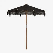 Parasol Z Drewna Tekowego I Bawełny Tongariki Ø220 Cm & Czarna Makrama - Sklum