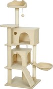 PawHut Drapak 140 cm wieża dla kota z hamakiem, drabinką, budką, 2 pluszowymi piłeczkami, słupkami sisalowymi, 48 x 48 x 140 cm, Beżowy