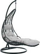 Fotel wiszący z technorattanu - Czarny z szarymi poduszkami - LUVA marki MYLIA