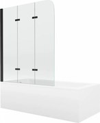 Mexen Cubik wanna prostokątna 160 x 70 cm z obudową i parawanem 3-skrzydłowym 120 cm, transparent, czarny - 550316070X9012037000