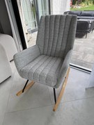 Fotel wypoczynkowy bujany do salonu, sypialni, na płozach tkanina beż, FW6