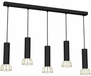 Lampa wisząca nad stół, czarna, 5 kloszy DANTE Black/Gold 5x mini GU10