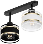 Lampa sufitowa czarna dwupunktowy spot z czarno-białymi abażurami T-33