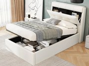 Łóżko 90x200 cm - z ekoskóry - wezgłowie z miejscem do przechowywania - Białe