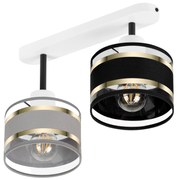Lampa sufitowa biała dwupunktowy spot z szaro-czarnymi abażurami T-330