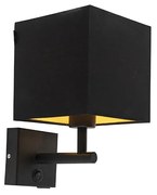 Lampa ścienna czarna z USB i kwadratowym czarnym kloszem - Combi 1 Nowoczesny Oswietlenie wewnetrzne